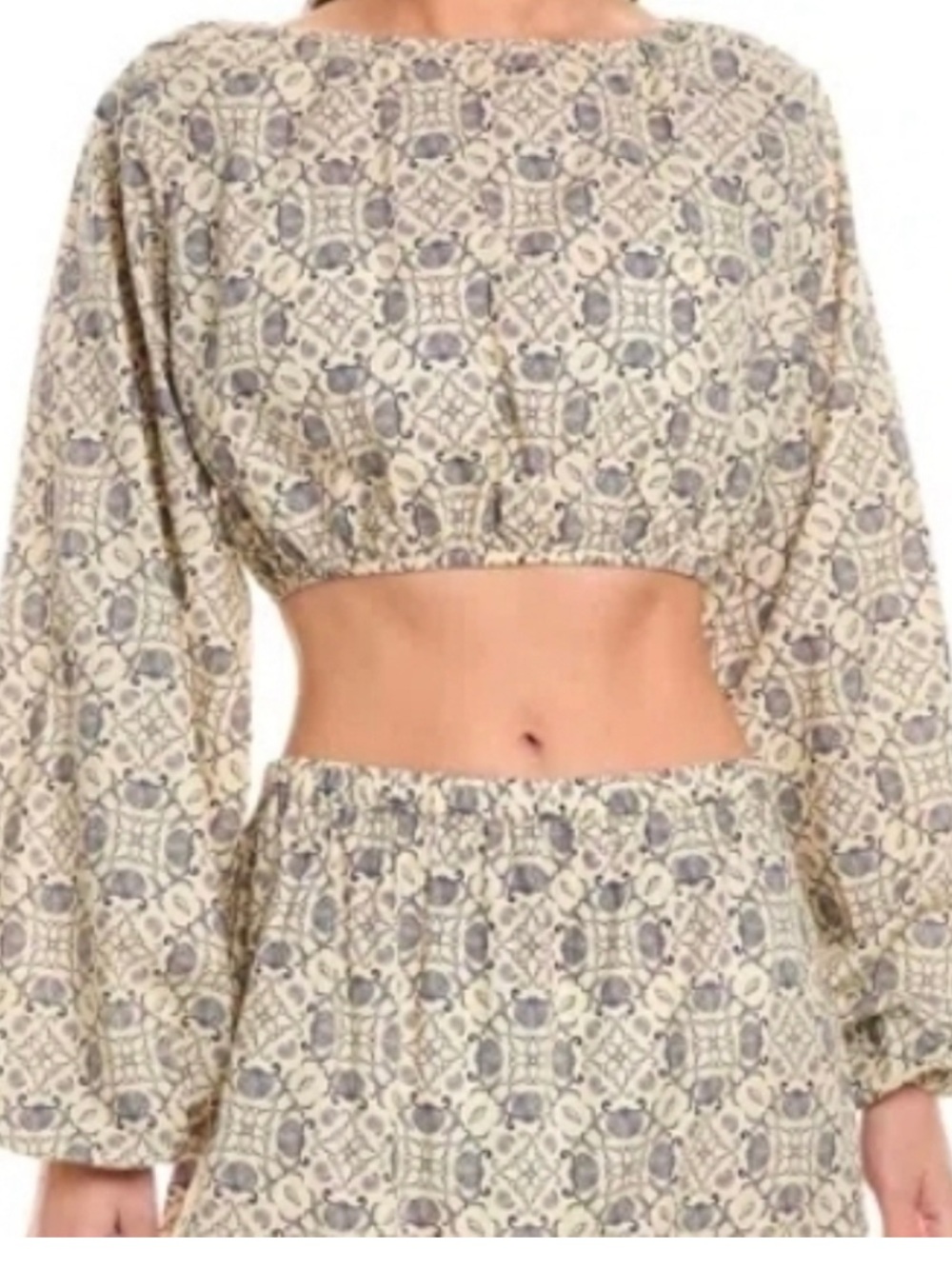 WeWoreWhat Cotton Cropped Bubble Blouson Sleeve Cover Up Top Size Medium NWT